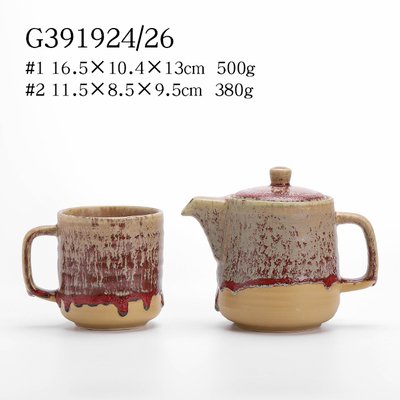 S/2 Stoneware Reactive Mug And Teapot Set 