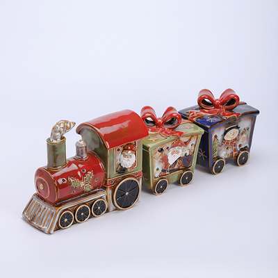 Lighted Set of 3 reactive glazed Christmas train