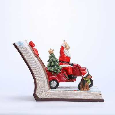 Polyresin Santa Riding Motorcycle with Xmas Tree Ornament with LED in The Book 