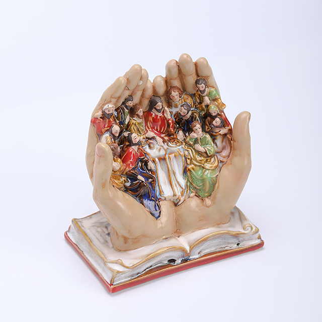 Porcelain Figurine in Book Hands Multi Glazed Finish