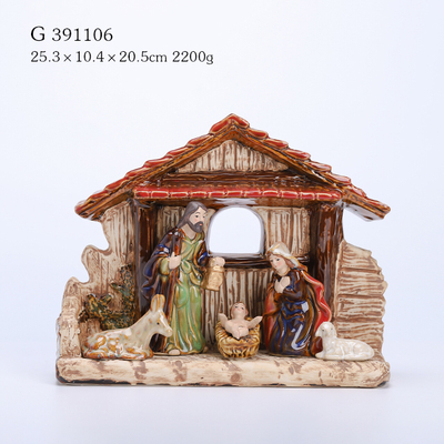 Porcelain Nativity 5pc Set with Creche
