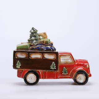 Lighted Reactive glazed Vintage Holiday Vehicle with Christmas Tree - Tabletop Holiday Decoration (Truck)